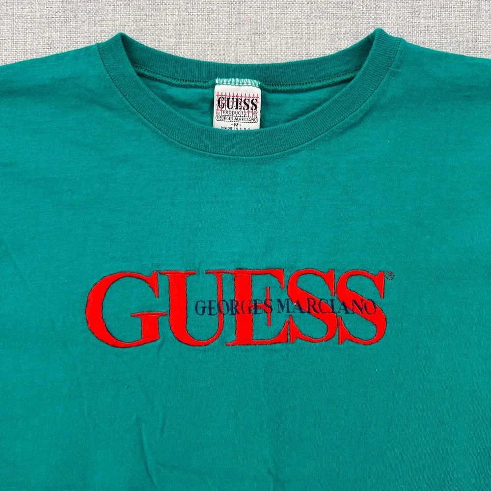VTG 90s Guess Georges Marciano Logo Tee Men Medium Green Embroidered USA Single - Picture 3 of 8